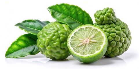 Kaffir lime isolated on white background with clipping path, Kaffir lime, Citrus hystrix, isolated