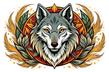 Wolf Portrait with Ornamental Floral Design
