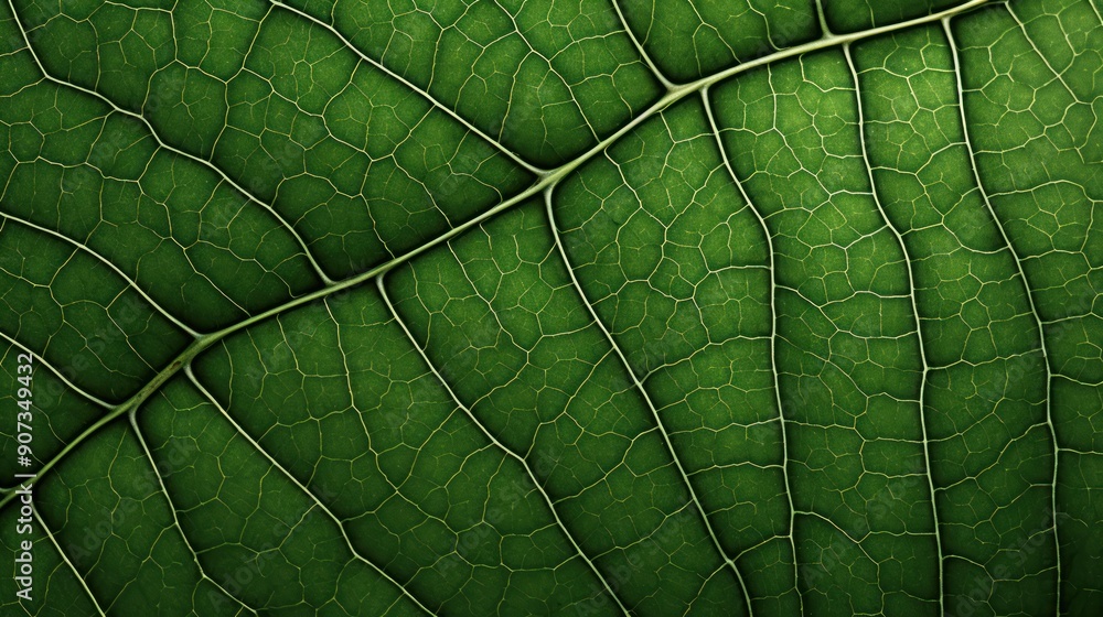 Poster close-up view of intricate green leaf veins creating a textured pattern