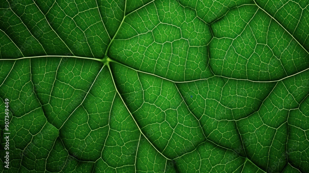 Poster close-up view of intricate green leaf veins creating a textured pattern