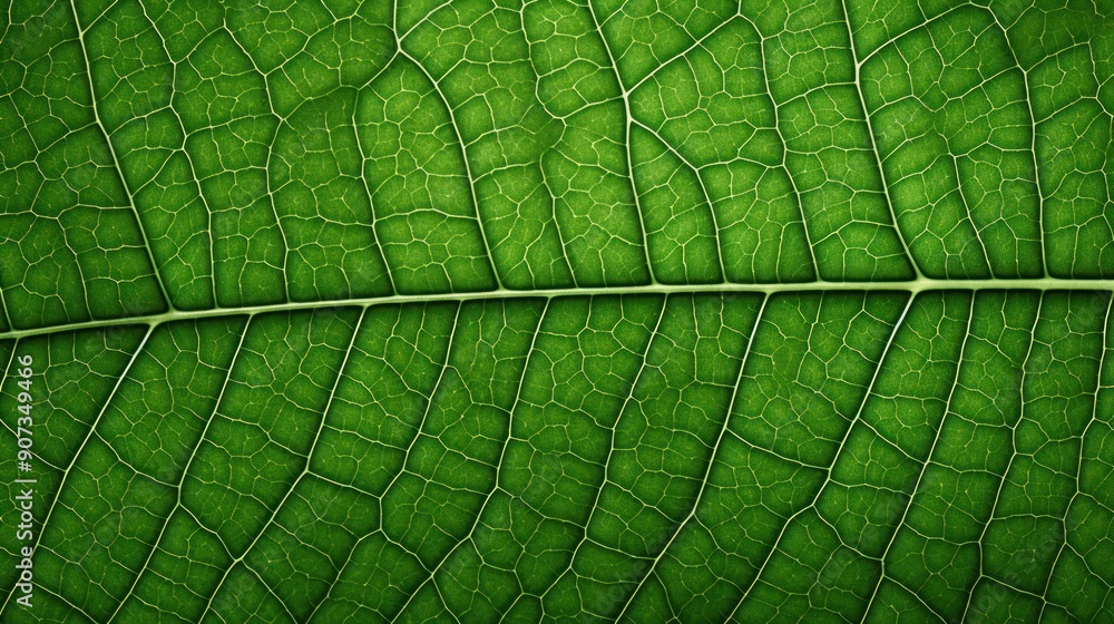 Poster close-up view of intricate green leaf veins creating a textured pattern