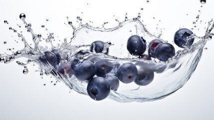 Falling blueberries create a dynamic splash as they hit the water