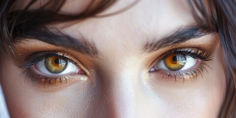 Fototapeta premium Detailed close-up of brown eyes with freckles.