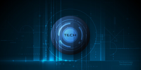 Vector illustration design, digital eyeball and line on circuit board. High tech computer, science technology. Abstract futuristic communication concept. Dark blue color background