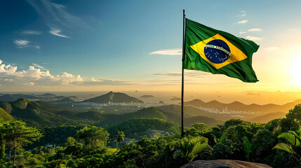 Brazilian Flag Waves Over Rio de Janeiro