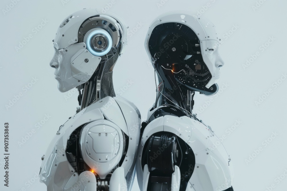 Poster two robots standing side by side, with the words 