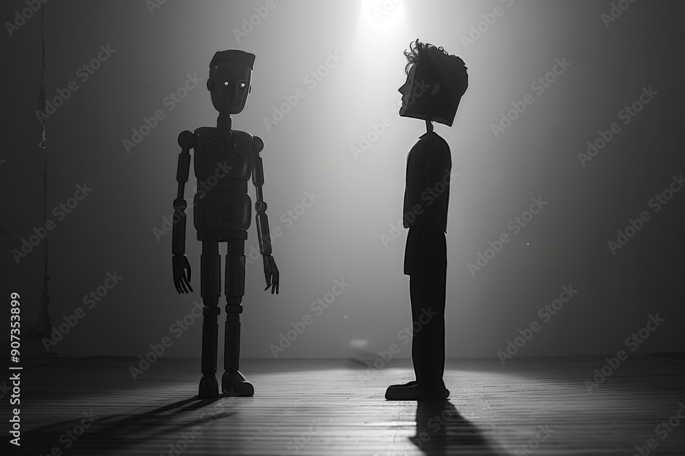 Poster two robots standing side by side, with the words 