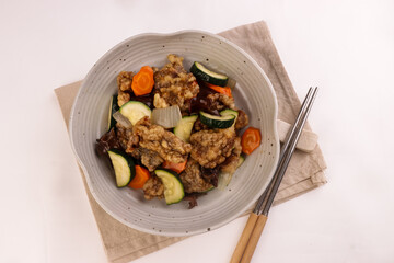 Tangsuyuk is a Korean Sweet and Sour Pork or Beef Dish.