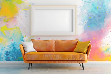 Contemporary Space Featuring Sofa, White Frame on Lavender Blush Backdrop
