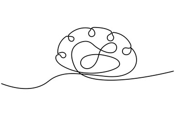 Human brain continuous one line drawing of isolated outline vector icon