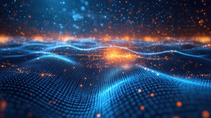 Fototapeta premium Digital Landscape Abstract Background with Blue and Orange Light