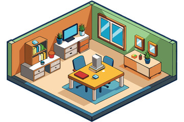 Isometric View of a Modern Office Interior