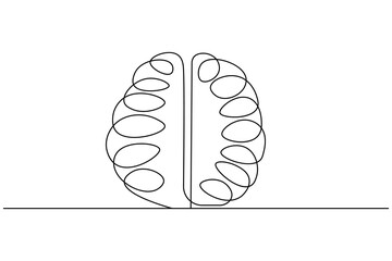 Human brain continuous one line drawing of isolated outline vector icon