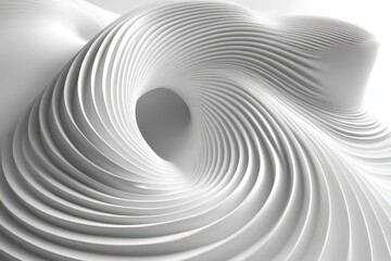 Obraz premium An abstract white structure with a smooth, flowing design and layered, curved surfaces creating a mesmerizing spiral effect.