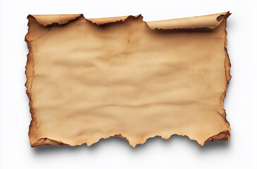 A piece of vintage blank paper with torn edges isolated on white background