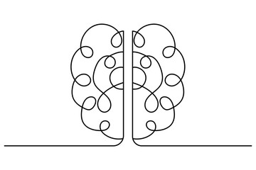 Human brain continuous one line drawing of isolated outline vector icon