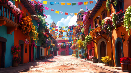 Colorful Mexican Street Scene