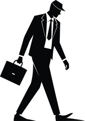 business people with bag and walking silhouette illustration 