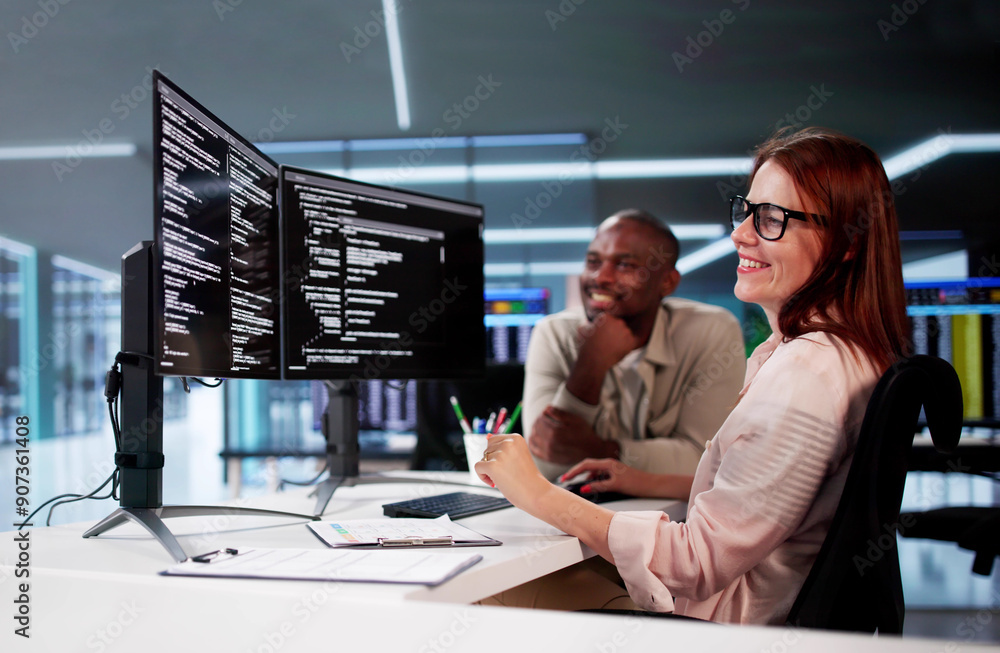 Poster african american programmer woman coding