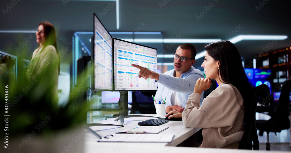 Poster people working with spreadsheet data