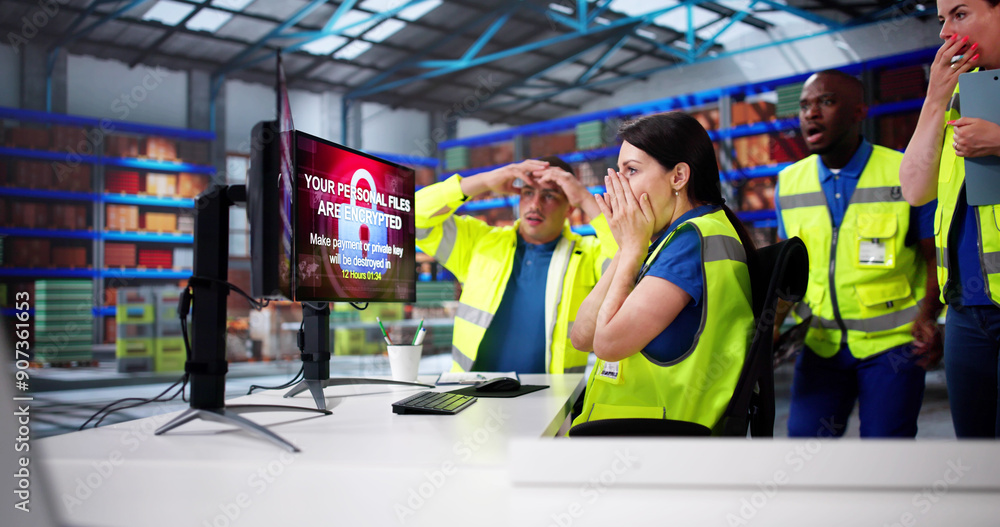Poster shocked engineers in automated logistics warehouse during ransomware