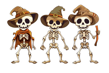 halloween skeleton cartoon on a white background