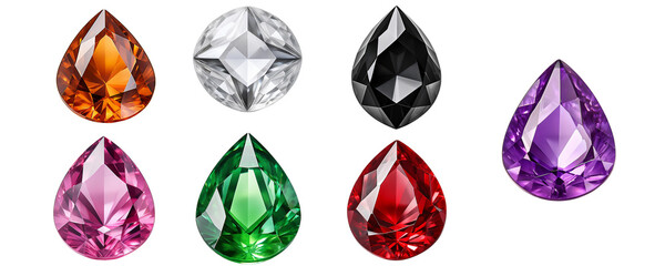 Fototapeta premium Collection of gems isolate on transparent background.