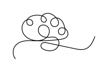 Human brain continuous one line drawing of isolated outline vector icon