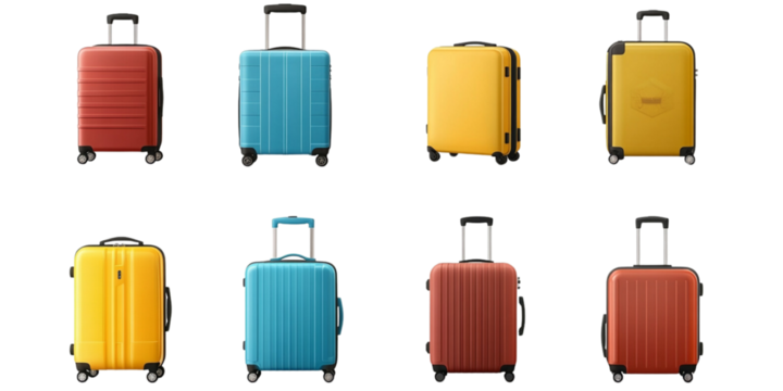 Collection of luggages isolate on transparent background.