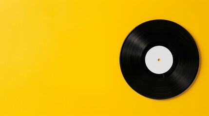 Obraz premium A clean yellow background featuring a vinyl record with a blank centerd