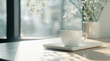 A vinyl record on an office desk with clear copy space around it, surrounded by tech gadgets like a smartphone, a keyboard, and office stationery. The background includes bookshelves and office decord