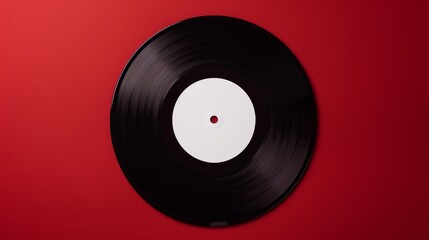 Obraz premium A vinyl record with a blank label, centered on a concert background with a live band playing and stage lights casting a colorful glow, clear copy space aroundd