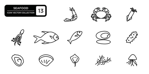 Seafood icons collection, editable and resizable vector icon templates.