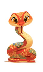 Fototapeta premium Cute cartoon red snake isolated on white background