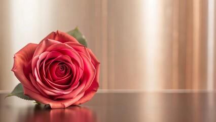  A delicate pink rose resting on a reflective surface,Single pink rose on glossy background,Pink rose on shiny base,generative ai 