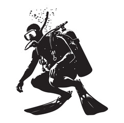 Scuba diving people silhouettes vector illustrations isolated on white background.