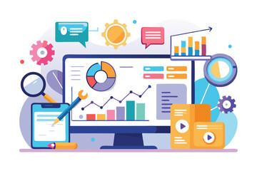 Digital Marketing and Data Analysis Illustration