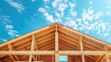 Industry s New Wood Framed Building Against Blue Sky