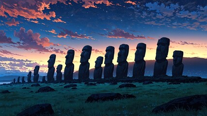 easter island chile natural wonders around the world sunset view anime theme