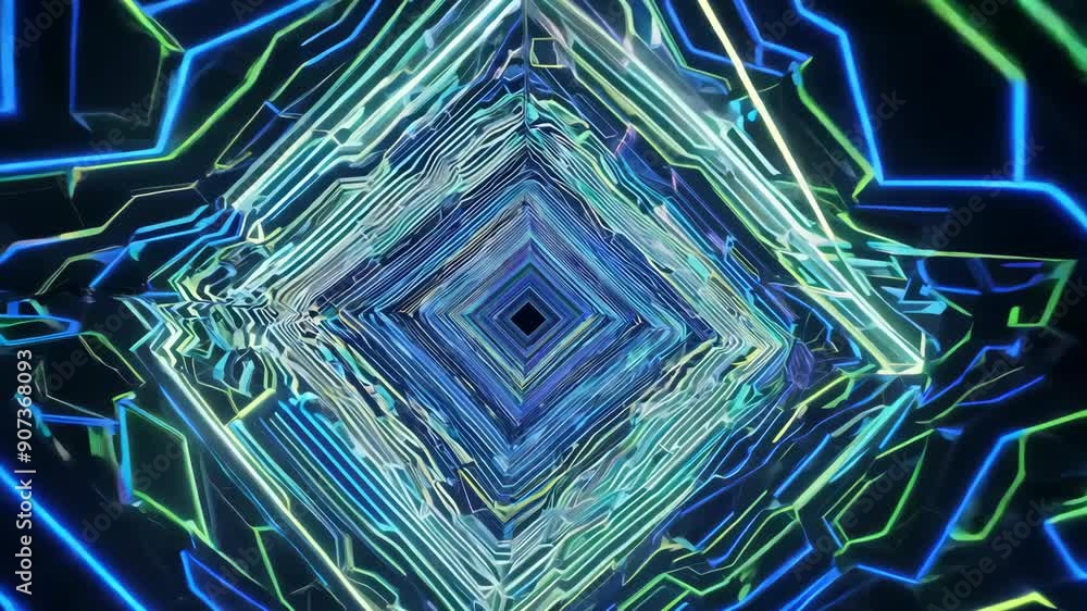Poster neon light tunnel with geometric patterns