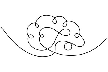 Human brain continuous one line drawing of isolated outline vector icon