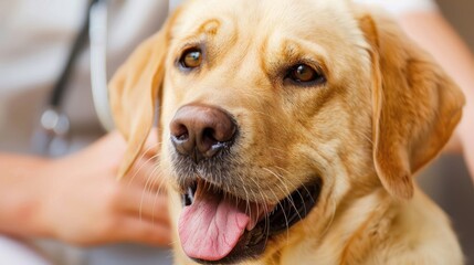 A dog with a tongue sticking out and a person holding it