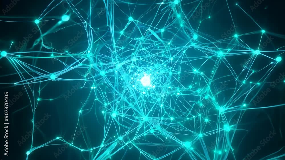 Poster abstract blue network lines and glowing nodes animation