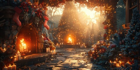 Cozy Christmas Fireplace and Garden