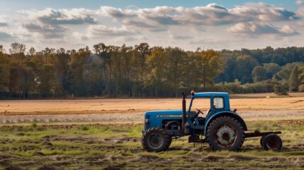blue tractor and field 