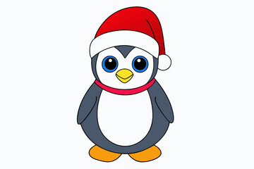 Penguin with christmas hat vector art on a white background