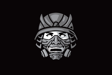 The Samurai Troops logo Illustration features a striking black-and-white monochrome design. Ideal for badges, labels, and advertisements.