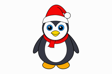 Penguin with christmas hat vector art on a white background