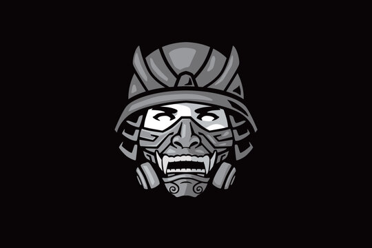 recommend clip art: The Samurai Troops logo Illustration features a striking black-and-white monochrome design. Ideal for badges, labels, and advertisements.