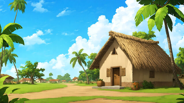 Beautiful rural village house landscape illsutration